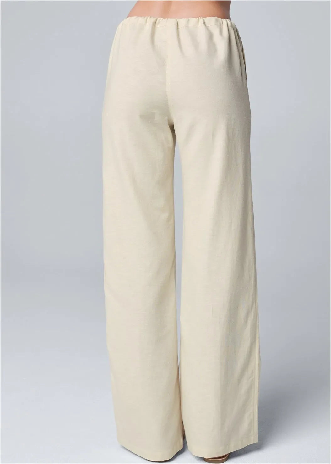 Women’s Wide-Leg Trousers – Cotton Linen Blend – High Waist – Elastic Drawstring Waistband