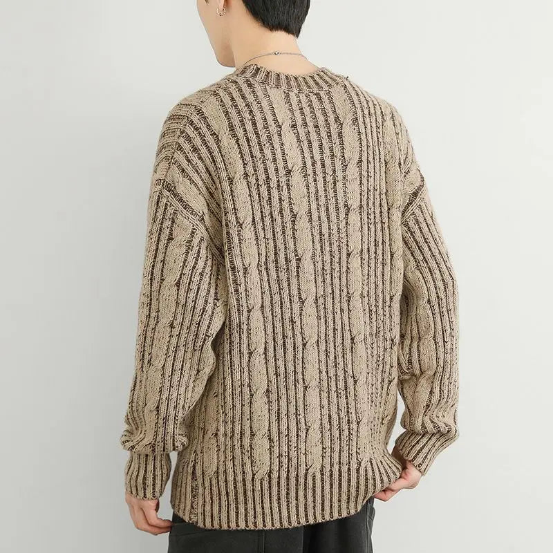 Leo Relaxed Fit Pullover Sweater | Cable Knit Striped Hip-Length Pullover Sweater