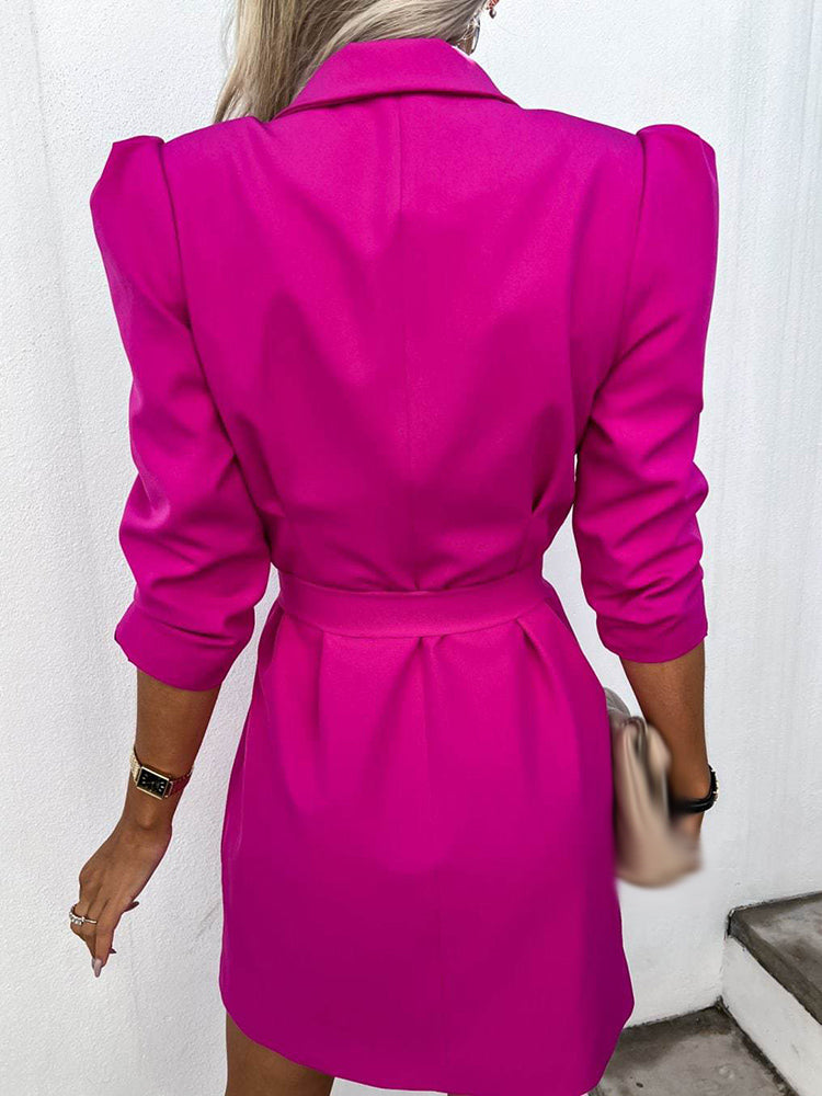 Women’s Blazer Dress – Tailored Fit – Double-Breasted – Belted Waist – Mini Length