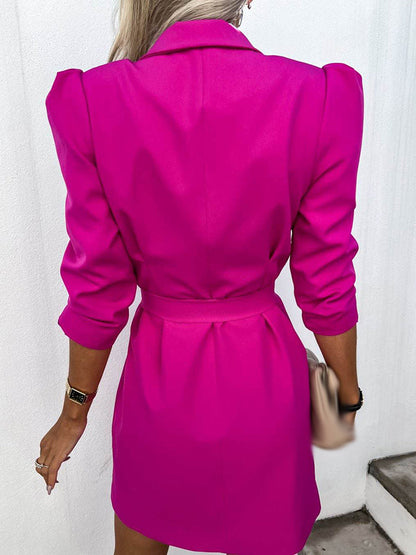 Women’s Blazer Dress – Tailored Fit – Double-Breasted – Belted Waist – Mini Length