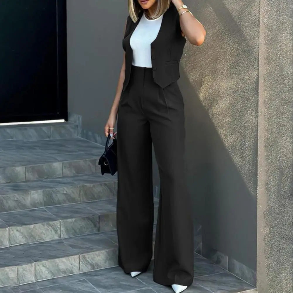 Women’s Vest and Pants Set – Tailored Fit – Cropped Vest – High Waist – Wide Leg Pants