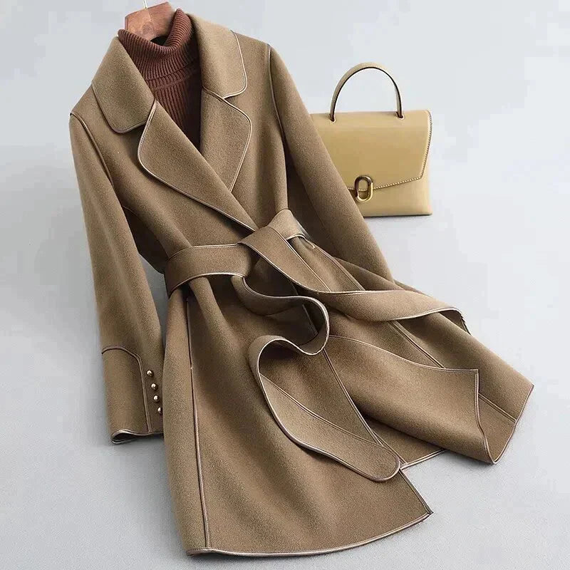 Women’s Trench Coat – Tailored Fit – Belted Waist – Luxury Fabric – Medium Length