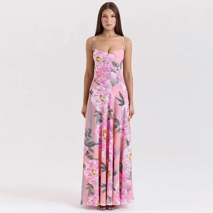 Women's Maxi Dress - Floral Print - Spaghetti Strap - Flowy Elegant Fit