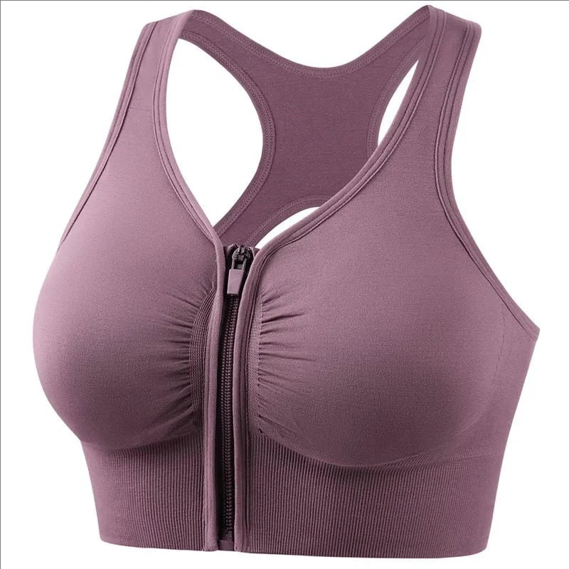 Women’s Sports Bra – Snug Fit – Front Zipper – Racerback – Breathable Blend – Workout Support