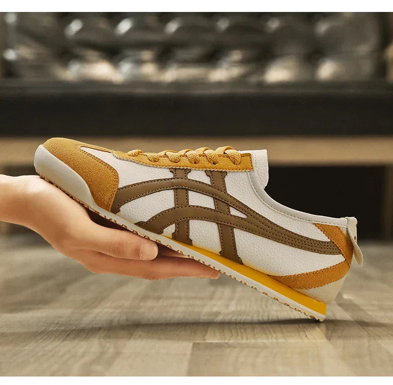 Men’s Low-Top Sneakers – Leather Suede Mix – Geometric Panels – Lace-Up Casual Fit