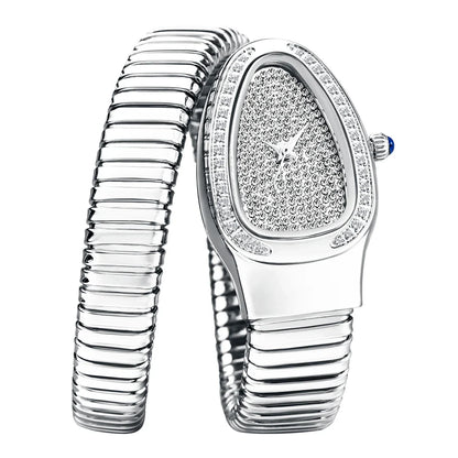 Lily Oval Pave Bracelet Wrist Watch | Stone Embellished Bezel Snake Coil Band Wrist Watch