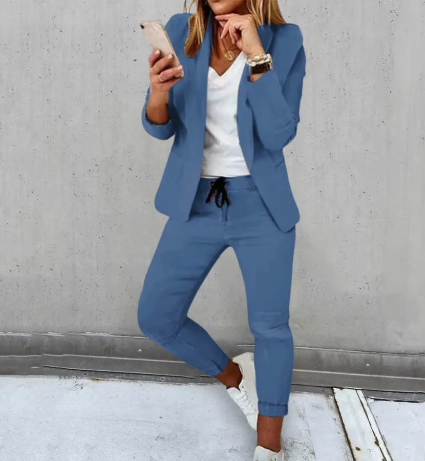 Women’s Blazer and Jogger Set – Relaxed Fit – Tapered Leg – Soft Breathable Fabric