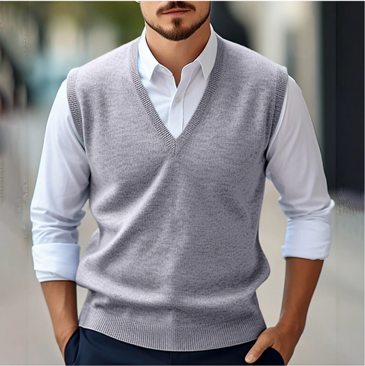 Men’s Sleeveless V-Neck Sweater – Fine Knit – Classic Fit – Ribbed Trim – Versatile Layer