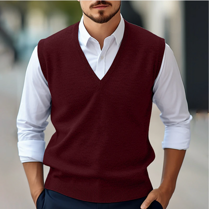 Men’s Sleeveless V-Neck Sweater – Fine Knit – Classic Fit – Ribbed Trim – Versatile Layer