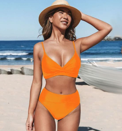 Women’s Bikini Set – High Waist – V-Neck Top – Seamless – Breathable Stretch Fit