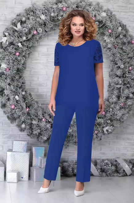 Women’s Three-Piece Suit Set – Embroidered Top – Asymmetrical Hem – Breathable Blend – Relaxed Fit