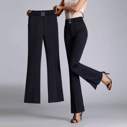 Women’s Trousers – High Waist – Tailored Fit – Wide Leg – Belted with Front Crease