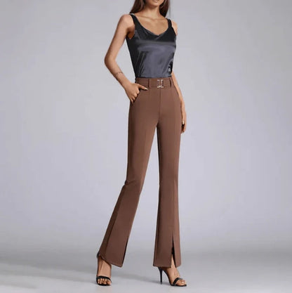 Women’s Trousers – High Waist – Tailored Fit – Wide Leg – Belted with Front Crease