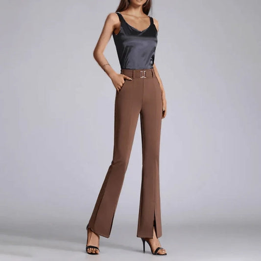 Women’s Trousers – High Waist – Tailored Fit – Wide Leg – Belted with Front Crease