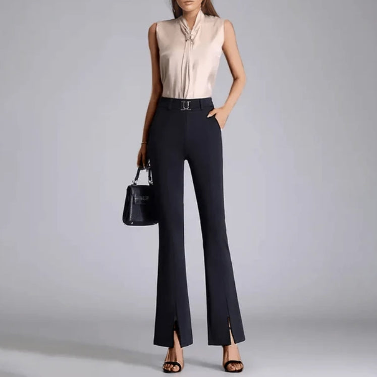 Women’s Trousers – High Waist – Tailored Fit – Wide Leg – Belted with Front Crease
