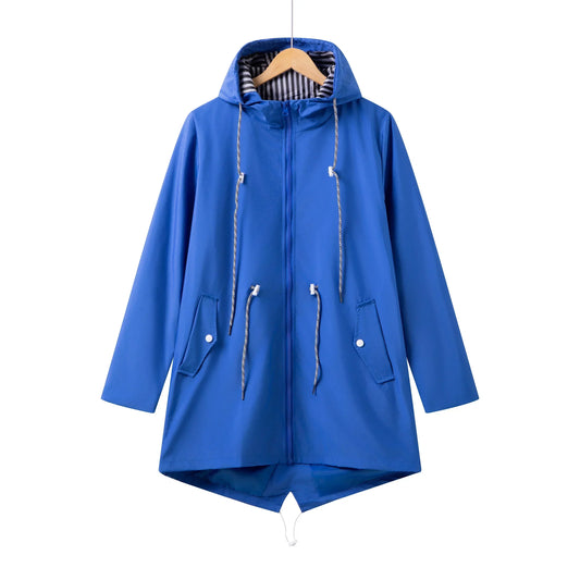 Women’s Trench Coat – Waterproof Fabric – Relaxed Fit – Hooded with Zip Closure