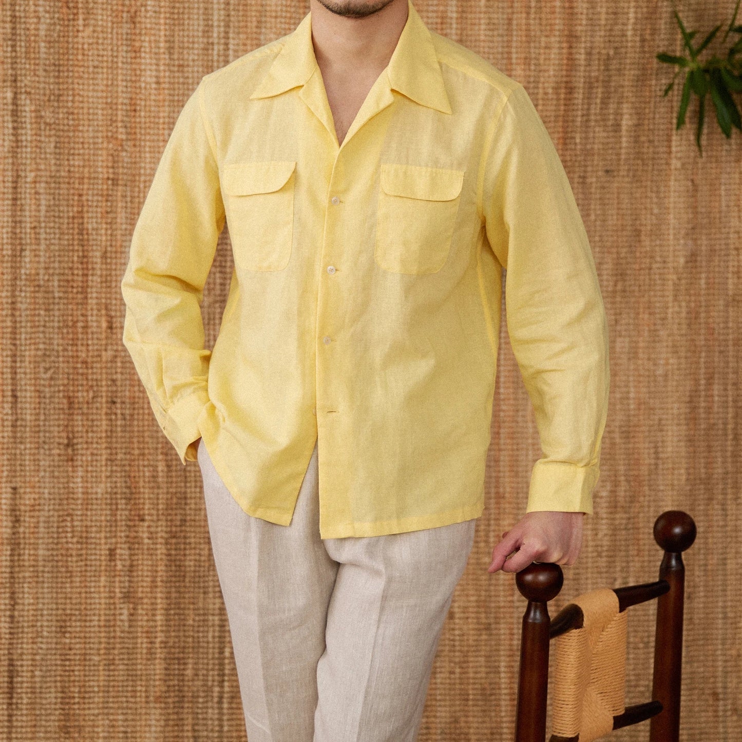 Men’s Linen Shirt – Relaxed Fit – Long Sleeve – Button-Up – Chest Pockets – Casual Wear