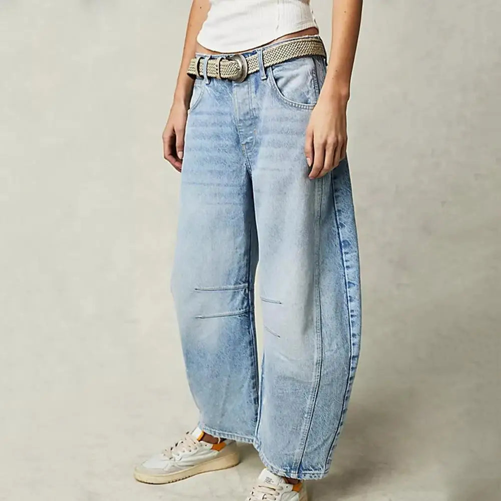 Women’s Barrel-Leg Jeans – Relaxed Fit – Animal Print – Full Length