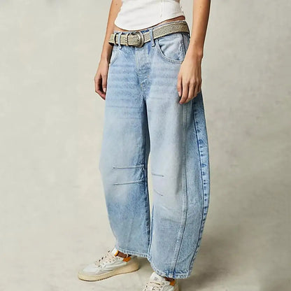 Women’s Barrel-Leg Jeans – Relaxed Fit – Animal Print – Full Length