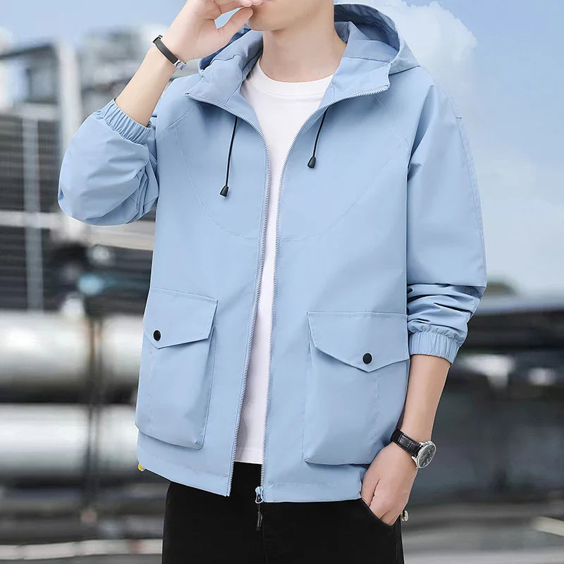 Men's Hooded Windbreaker Jacket – Loose Fit – Full Zip – Breathable Fabric