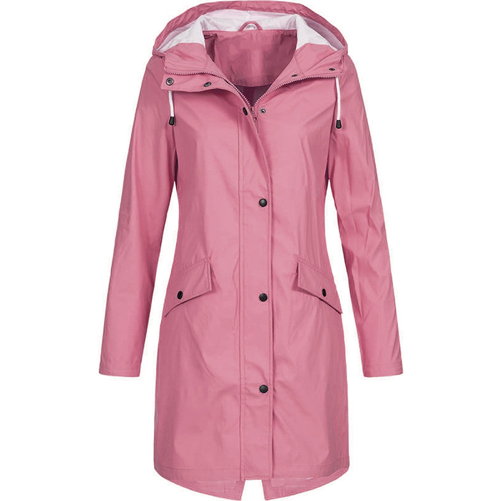 Women’s Rain Jacket – Water-Resistant – Relaxed Fit – Hooded – Mid-Thigh Length