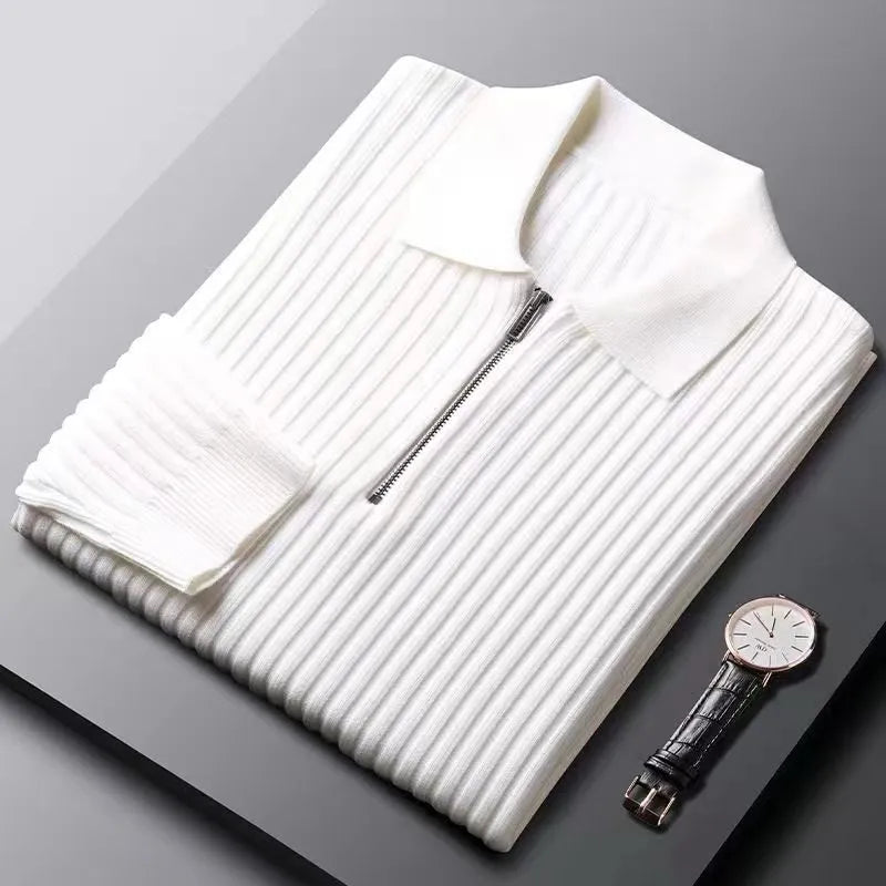 Men’s Pullover Sweater – Wool – Regular Fit – Half Zip – Ribbed – Polo Collar