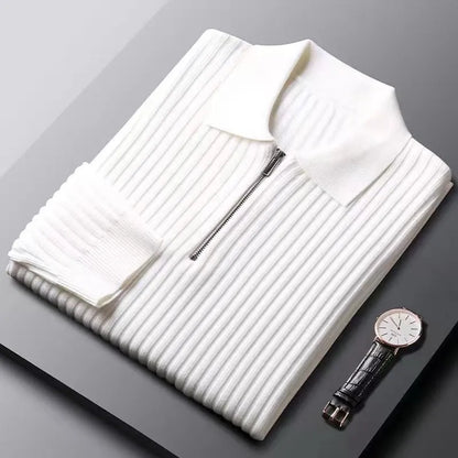 Men’s Pullover Sweater – Wool – Regular Fit – Half Zip – Ribbed – Polo Collar