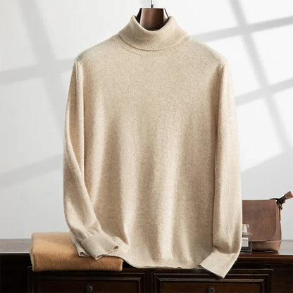 Men’s Turtleneck Sweater – Wool Knit – Relaxed Fit – Ribbed Collar and Cuffs