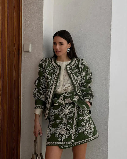 Women’s Ethnic Coat – Cotton – Relaxed Fit – Embroidered Open Front – Lantern Sleeve