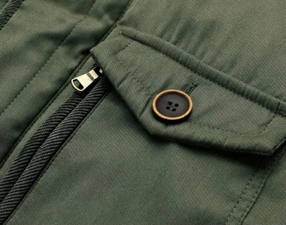 Oscar Corduroy Trim Relaxed Fit Jacket | Hooded Thigh-Length Jacket