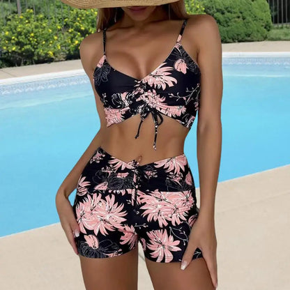 Women’s Bikini Set – V-Neck Drawstring Top – High Waist – Breathable Stretch Blend