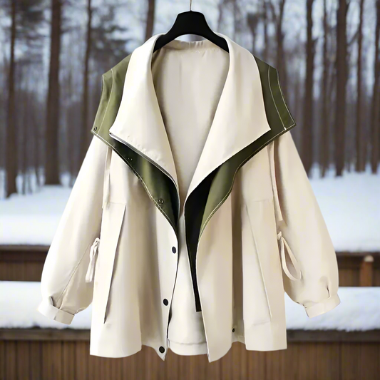 Women’s Oversized Jacket – Hidden Closure – Double Collar – Adjustable Sleeves – Large Pockets
