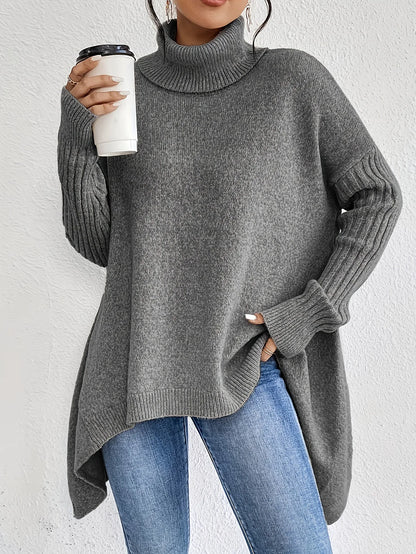 Isla Oversized Turtleneck Sweater | Tunic Length Solid Wool Sweater