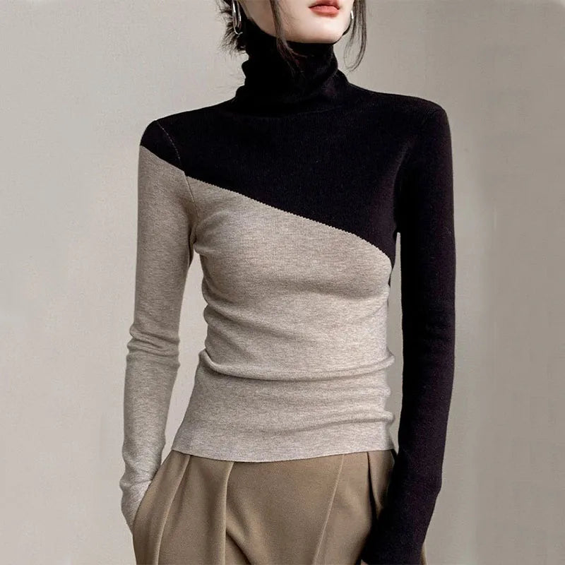 Isla Slim Fit Turtleneck Sweater | Color Block Ribbed Sweater