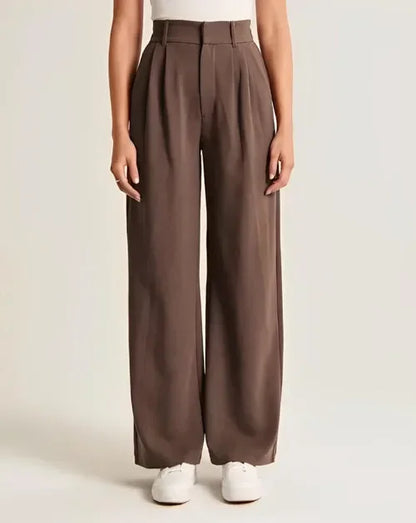 Women’s Wide-Leg Trousers – High Waist – Wool Blend – Pleated Front – Full Length