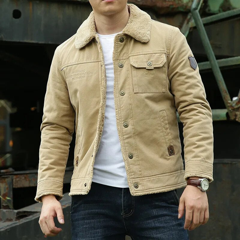 Men’s Jacket – Shearling Collar – Classic Fit – Button Up Casual Style