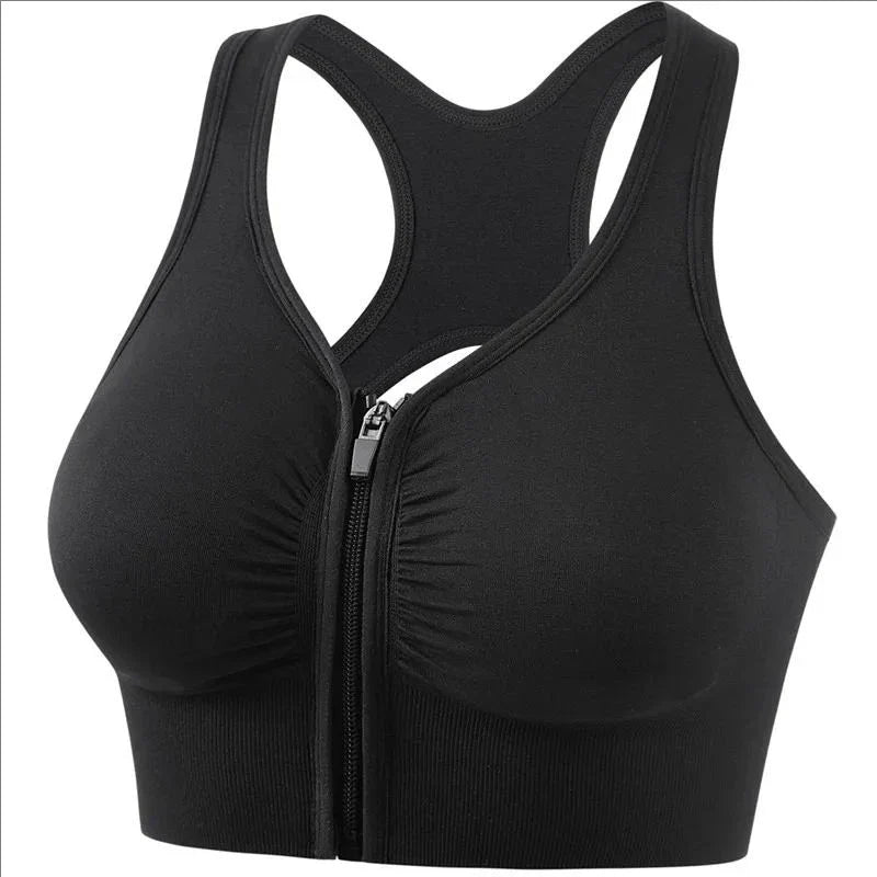 Women’s Sports Bra – Snug Fit – Front Zipper – Racerback – Breathable Blend – Workout Support