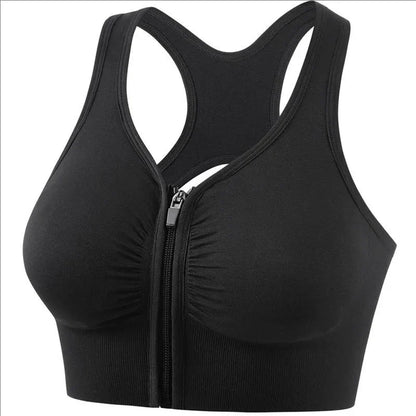 Women’s Sports Bra – Snug Fit – Front Zipper – Racerback – Breathable Blend – Workout Support