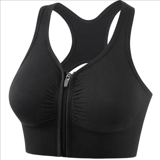Women’s Sports Bra – Snug Fit – Front Zipper – Racerback – Breathable Blend – Workout Support
