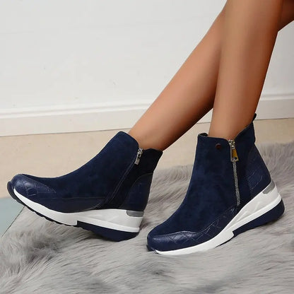 Isla Orthopedic Wedge Ankle Boots | Embossed Texture Side Zipper Boots