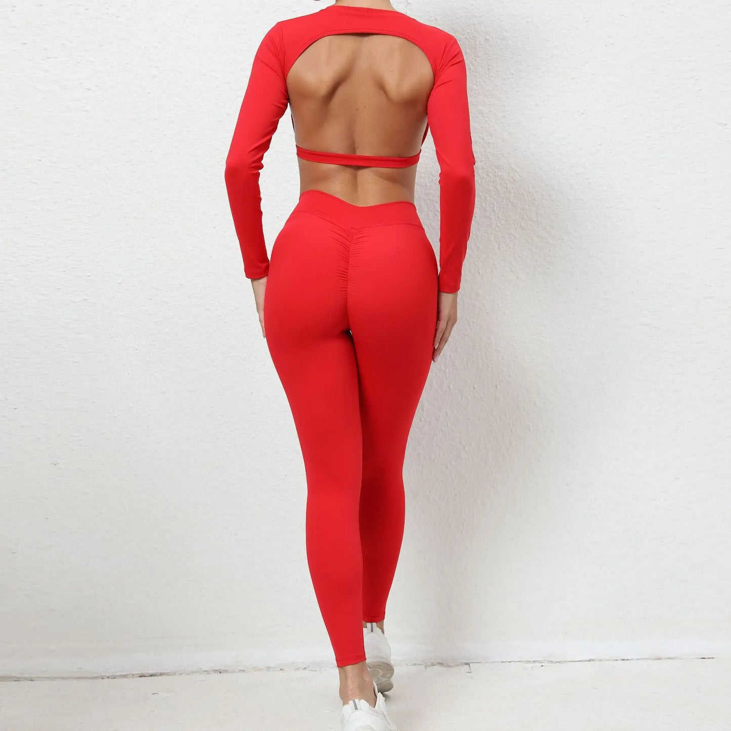 Women’s Workout Set – Stretch Fit – Long Sleeve Crop Top – High Waist Leggings