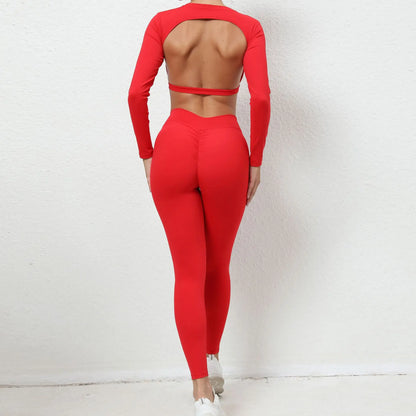 Women’s Workout Set – Stretch Fit – Long Sleeve Crop Top – High Waist Leggings