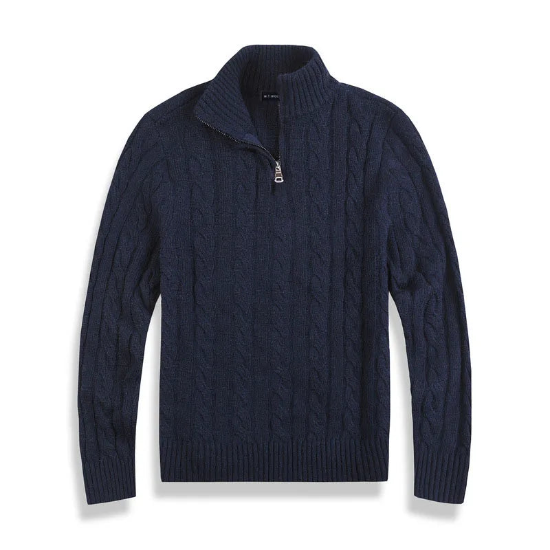 Men’s Sweater – Cotton Blend – Regular Fit – Half Zip – Cable Knit – Ribbed Trim