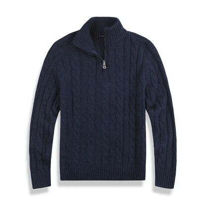 Men’s Sweater – Cotton Blend – Regular Fit – Half Zip – Cable Knit – Ribbed Trim