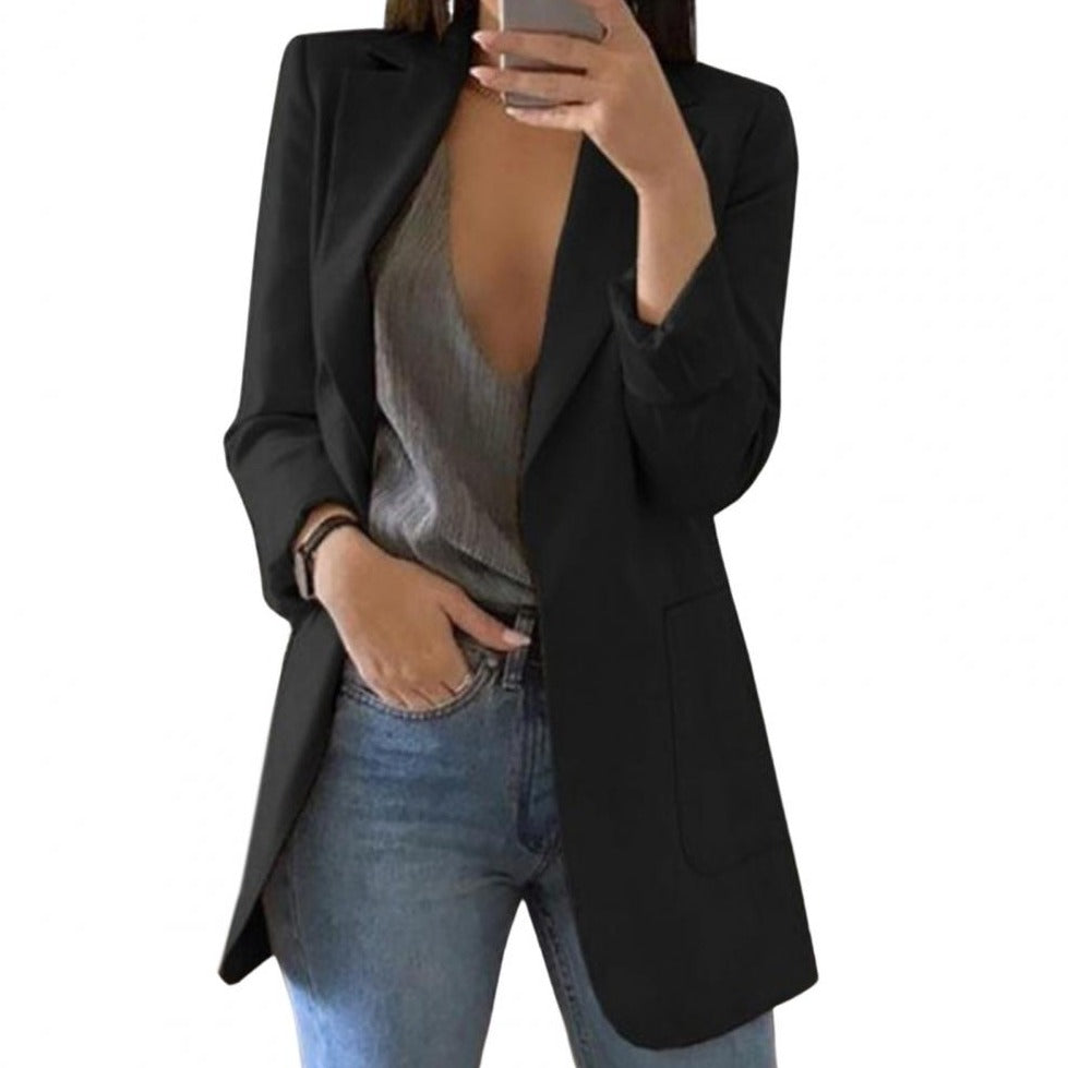 Women’s Blazer – Tailored Fit – Smooth Woven Fabric – Single-Breasted – Hip Length