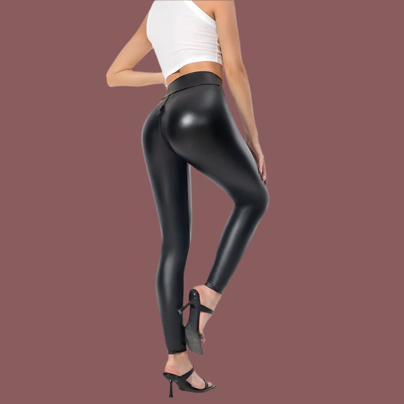Women’s Slim Fit Pants – Full Length – Front Zip – Shiny Finish