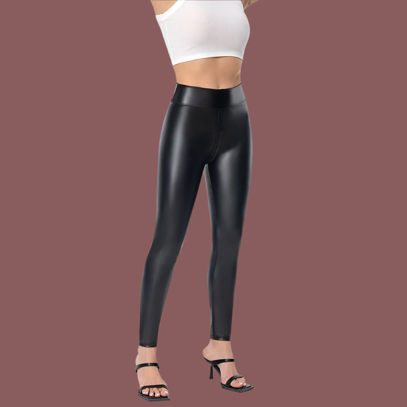 Women’s Slim Fit Pants – Full Length – Front Zip – Shiny Finish