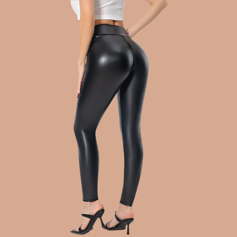 Women’s Slim Fit Pants – Full Length – Front Zip – Shiny Finish