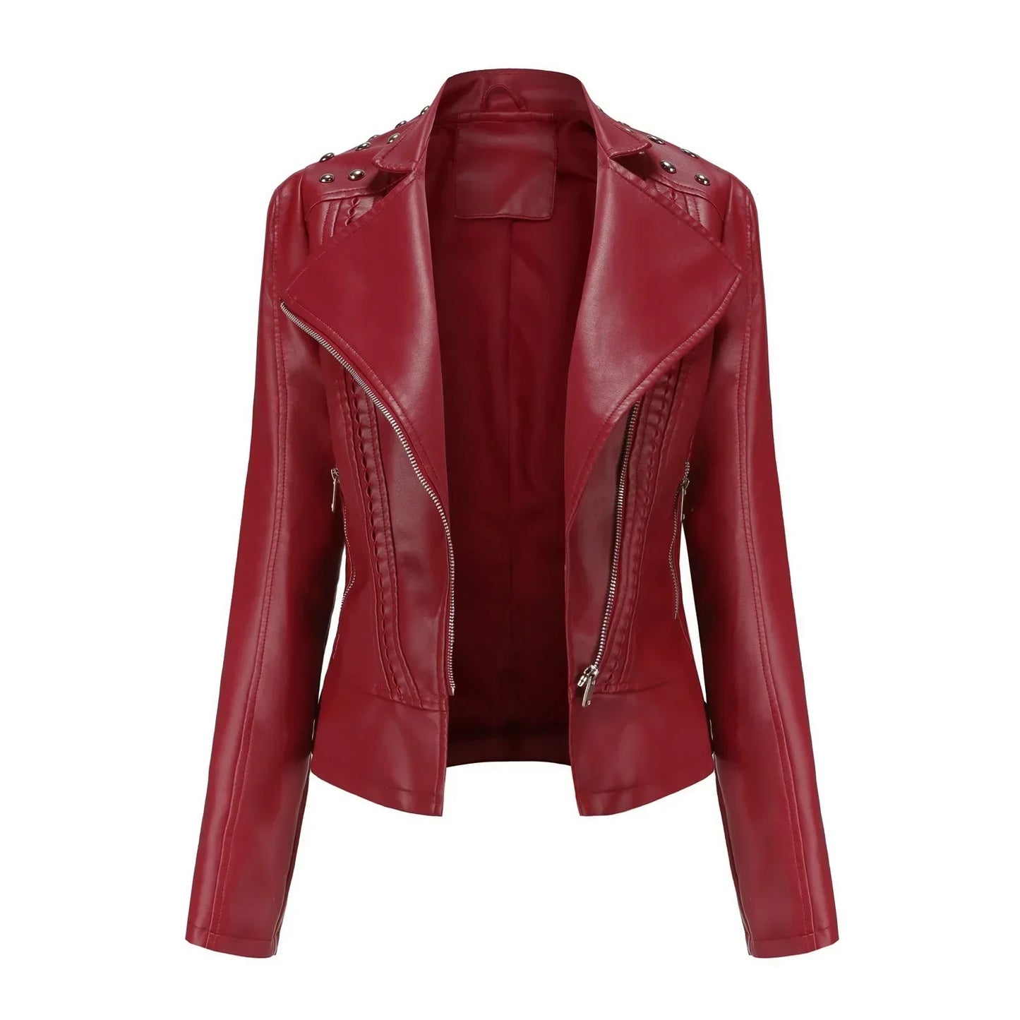 Women’s Tailored Jacket – Structured Fit – Cropped Length – Studded Shoulders – Zip Closure