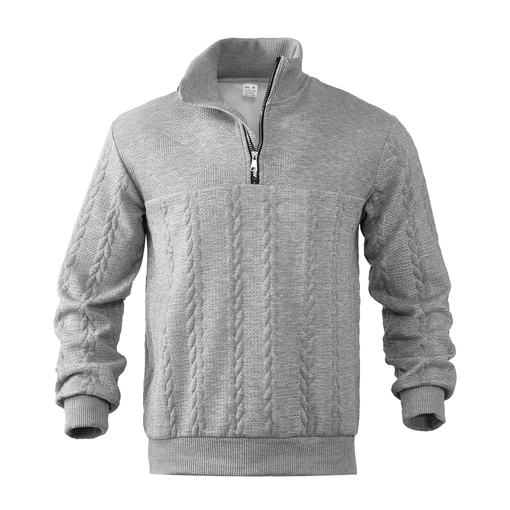 Oliver Patterned Mock Neck Cable Knit Half-Zip Sweater | Regular Fit Hip-Length Half-Zip Sweater